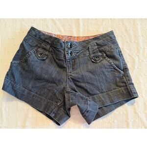 One Love Denim Shorts – Size 4 – Button Front, Cuffed Hem, Paisley Lining